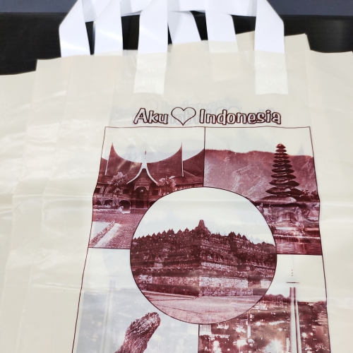 Kantong HD PE Softhandle / Softloop Handle Printing Bottom Seal Bag